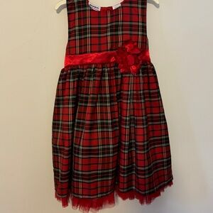 Holiday size 5 red black plaid dress sleeveless A line with satin sash perfect